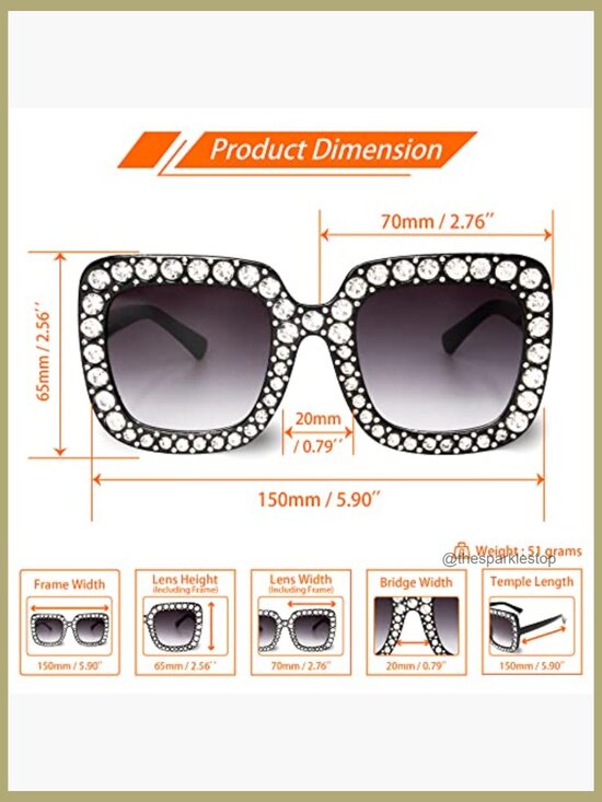 Extra Large Square Sparkly Crystal Sunglasses Bling Rhinestone Concert Shades main image 5